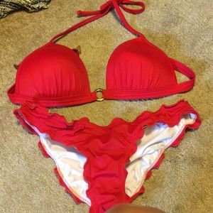 Red bikini halter set